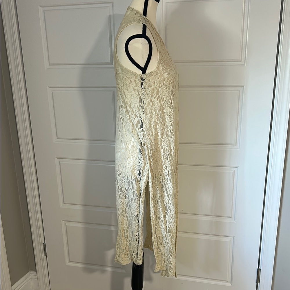 LuLaRoe Joy Cream Lace Long Cardigan Vest Sz S Stretchy - Picture 3 of 8